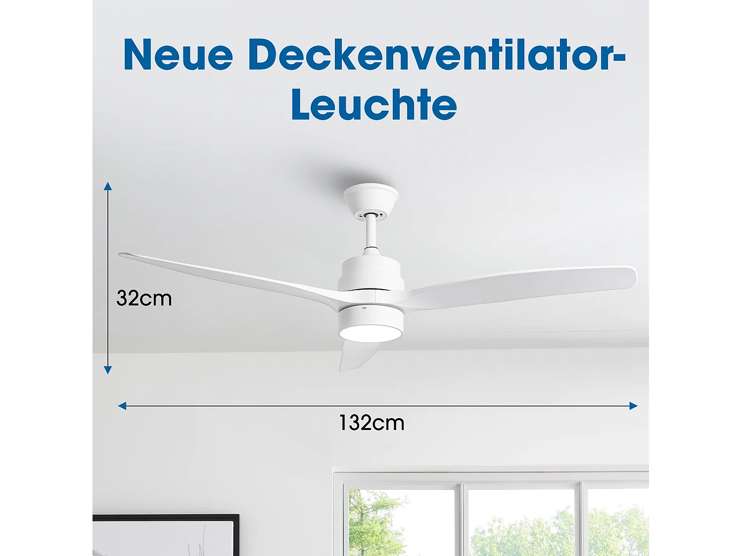 Parrot Uncle Deckenventilator mit LED-Licht, 132 cm, DC-Motor, 6 Geschwindigkeiten, Pendelstab, leise, inkl. Fernbedienung, mattweiß