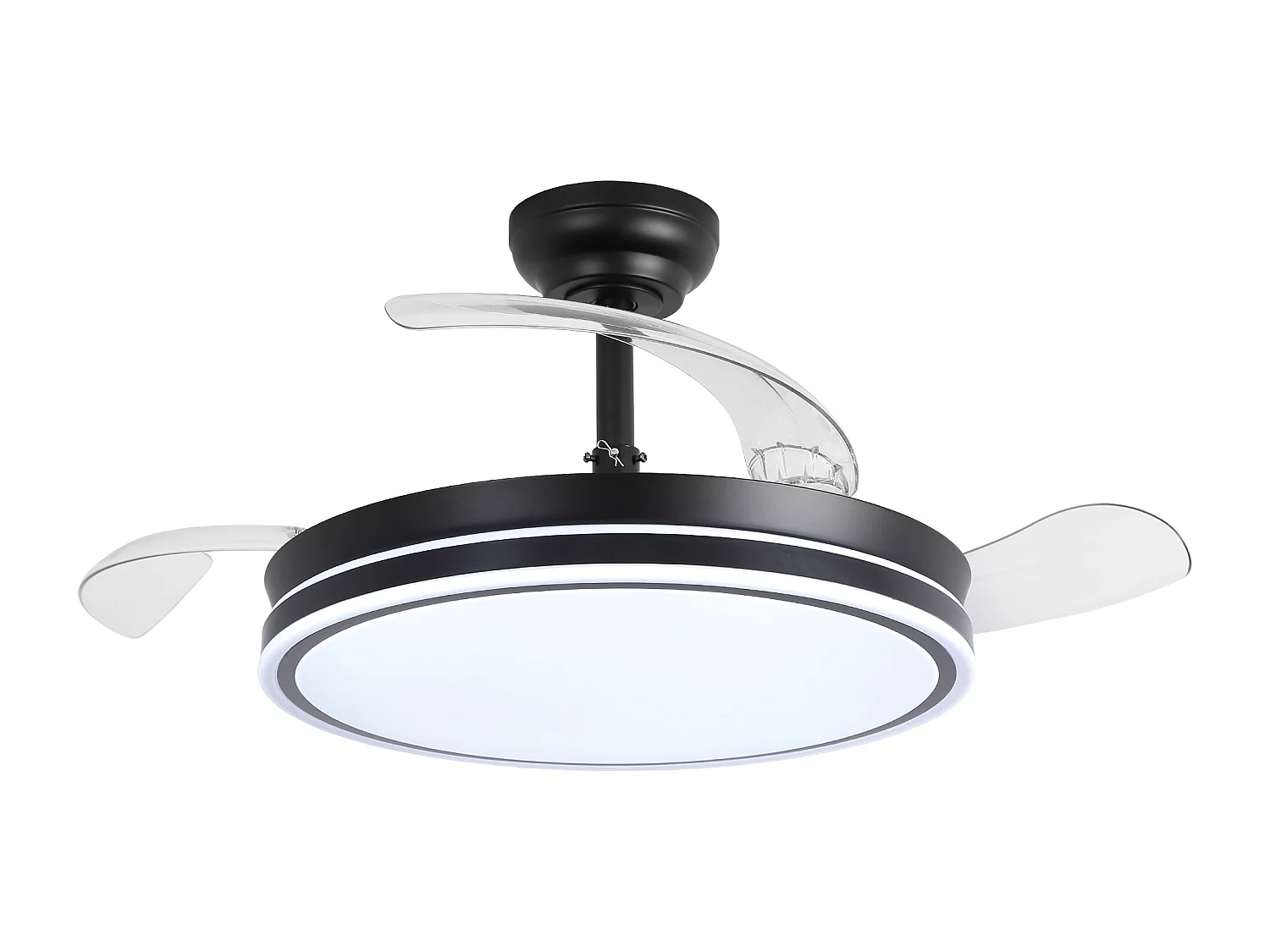 Parrot Uncle Deckenventilator mit LED-Licht, 100 cm, DC-Motor, 6 Geschwindigkeiten, transparente Flügel, Pendelstab, leise, inkl. Fernbedienung, matt schwarz