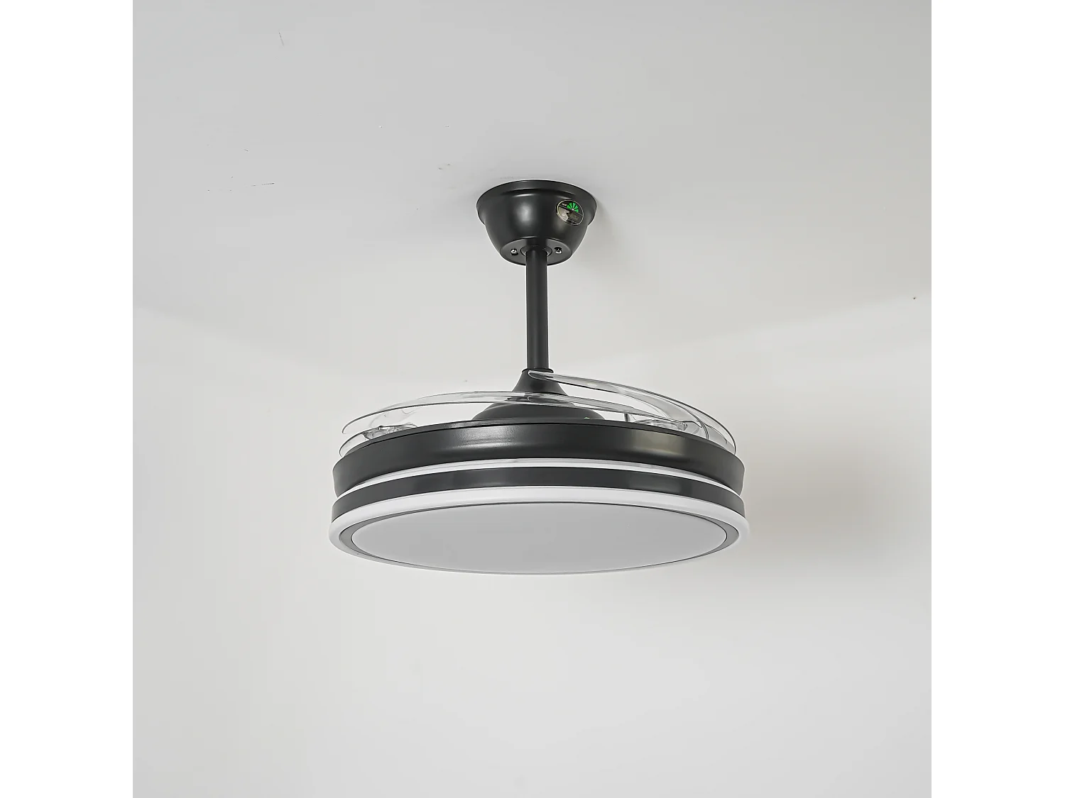 Parrot Uncle Deckenventilator mit LED-Licht, 100 cm, DC-Motor, 6 Geschwindigkeiten, transparente Flügel, Pendelstab, leise, inkl. Fernbedienung, matt schwarz