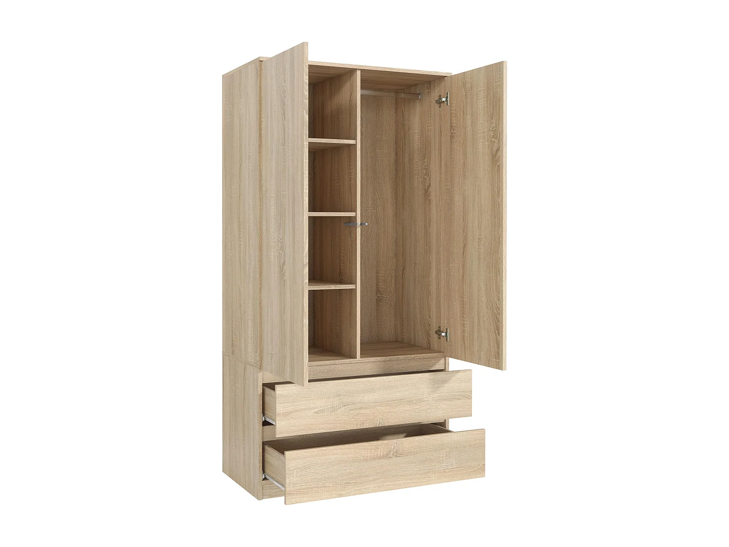 Schlafzimmerschrank Sonoma 180 cm – Kleiderschrank mit Kleiderstange und 2 Schubladen, Aufbewahrungsmöbel für das Elternschlafzimmer 180 x 90 x 50 cm