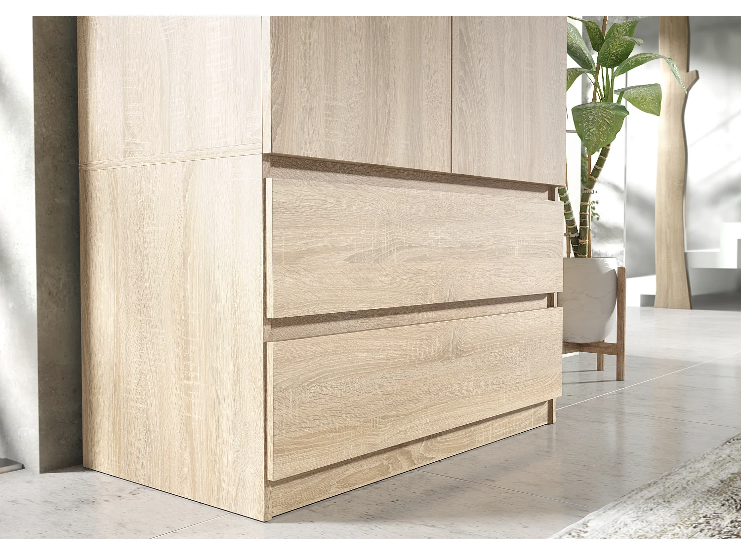 Schlafzimmerschrank Sonoma 180 cm – Kleiderschrank mit Kleiderstange und 2 Schubladen, Aufbewahrungsmöbel für das Elternschlafzimmer 180 x 90 x 50 cm