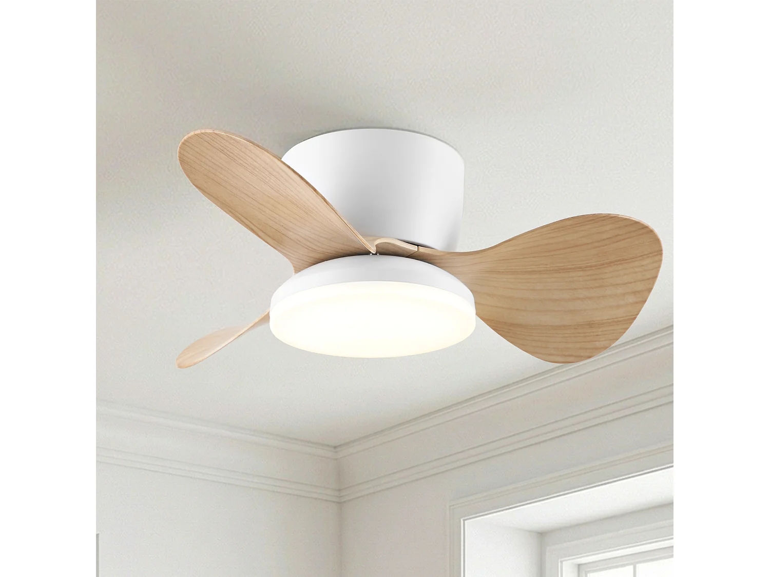 Parrot Uncle Ventilateur de plafond compact 61 cm, blanc, avec éclairage LED
