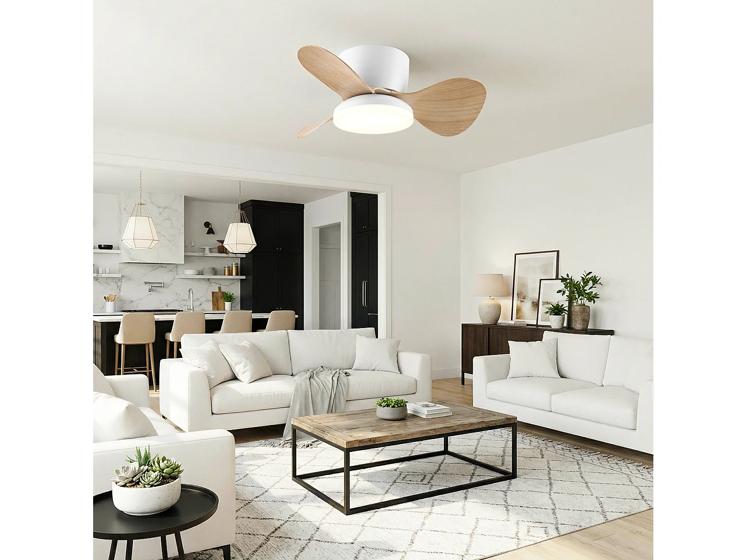 Parrot Uncle Ventilateur de plafond compact 61 cm, blanc, avec éclairage LED