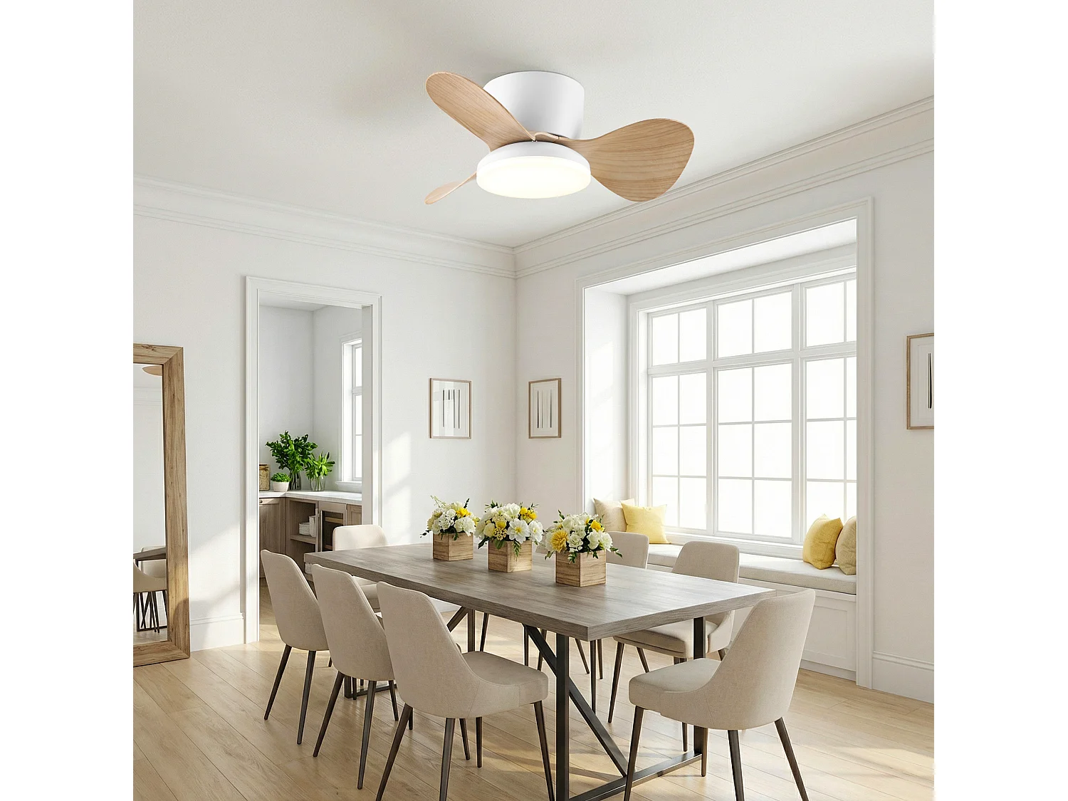 Parrot Uncle Ventilateur de plafond compact 61 cm, blanc, avec éclairage LED