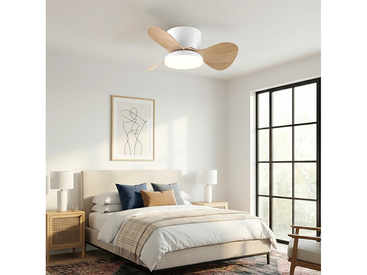 Parrot Uncle Ventilateur de plafond compact 61 cm, blanc, avec éclairage LED