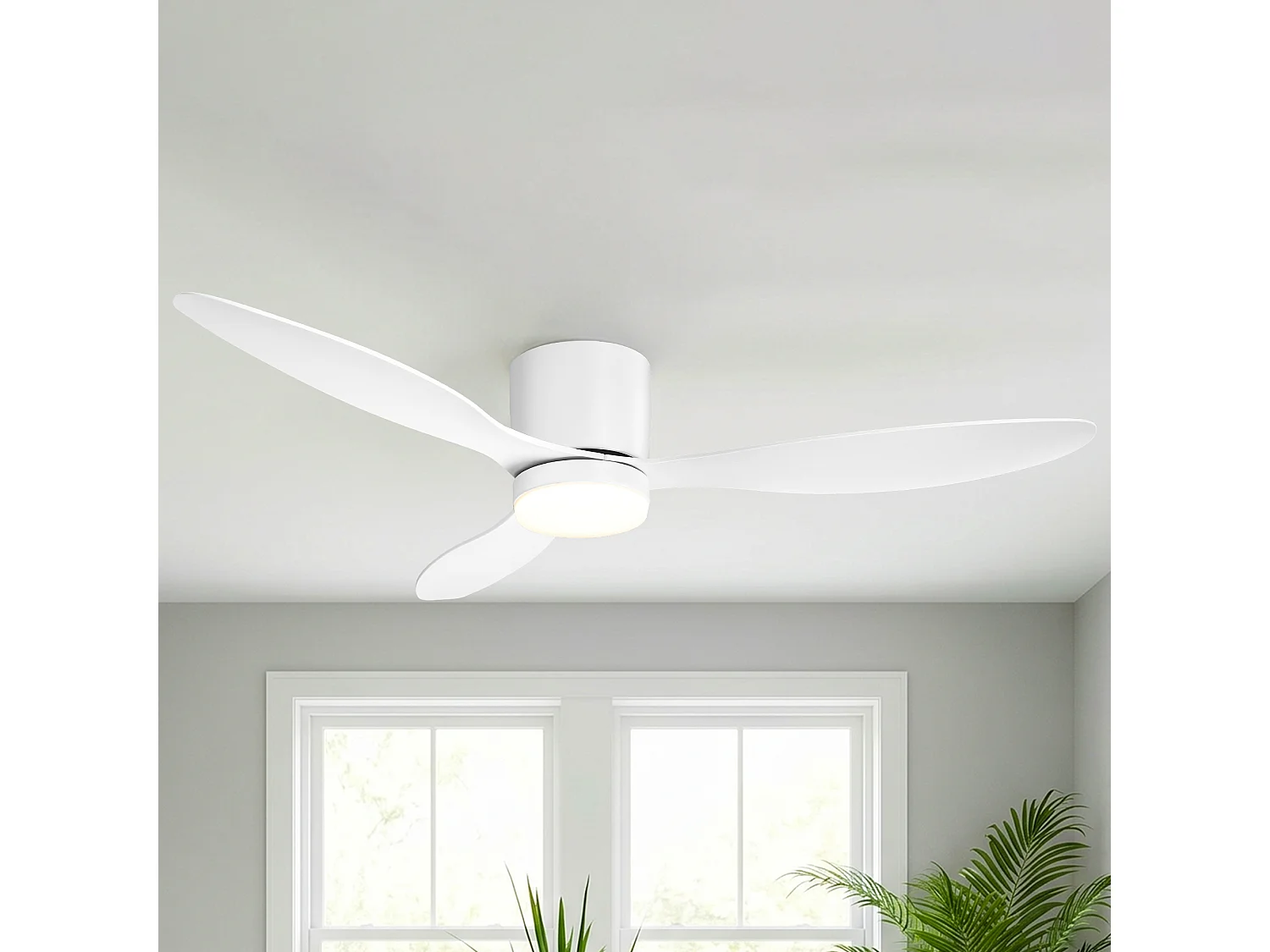Parrot Uncle Deckenventilator mit LED-Licht, 132 cm, DC-Motor, 6 Geschwindigkeiten, flach an der Decke, leise, inkl. Fernbedienung, mattweiß