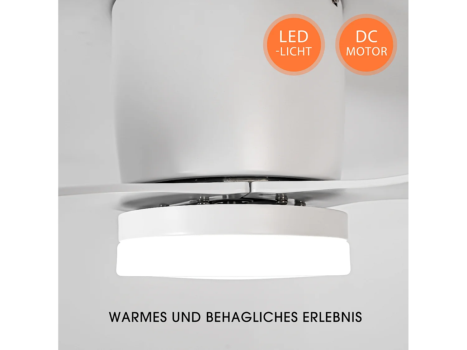 Parrot Uncle Deckenventilator mit LED-Licht, 132 cm, DC-Motor, 6 Geschwindigkeiten, flach an der Decke, leise, inkl. Fernbedienung, mattweiß