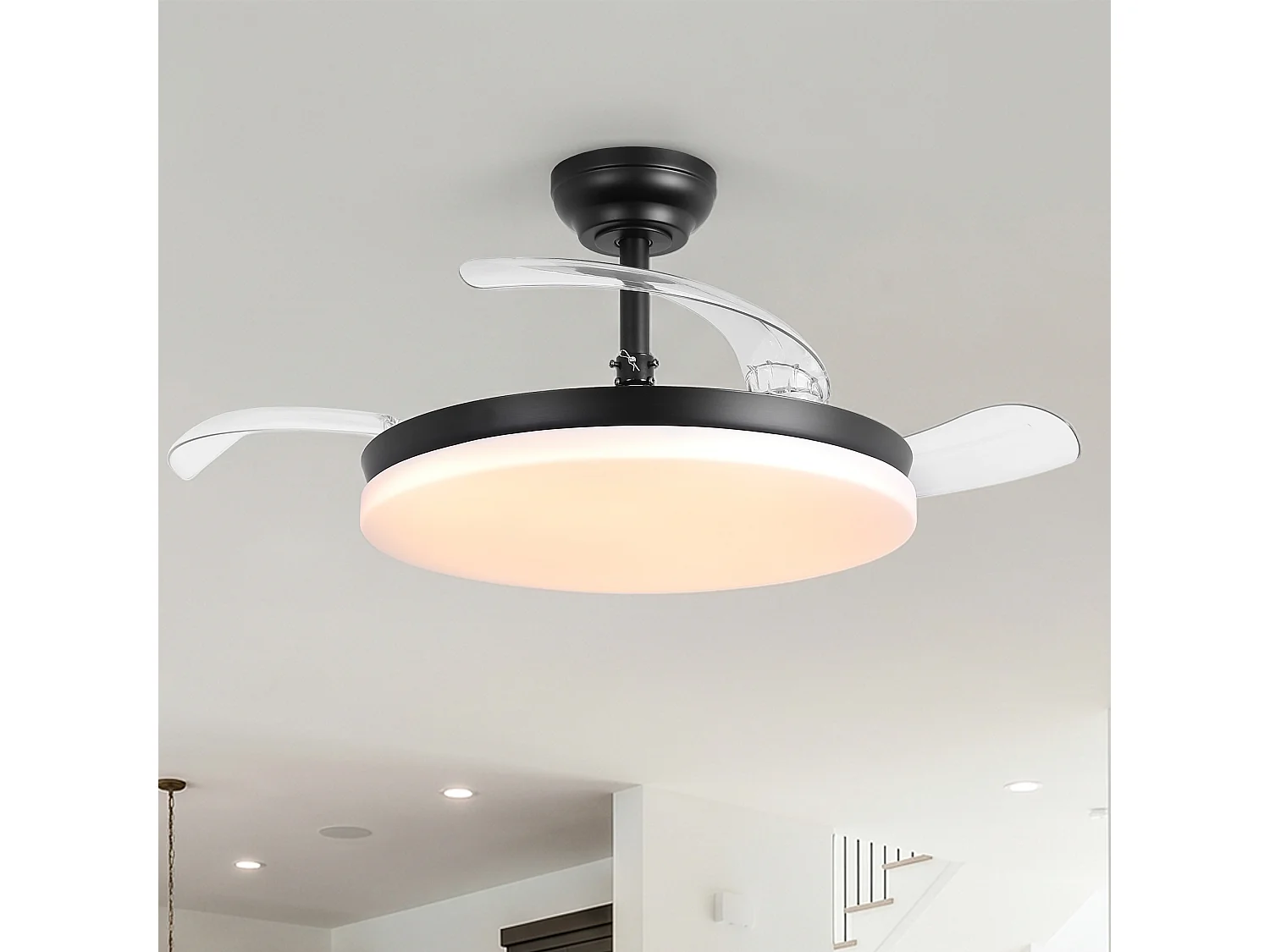Parrot Uncle Deckenventilator mit LED-Licht, 100 cm, DC-Motor, 6 Geschwindigkeiten, transparente Flügel, Pendelstab, leise, inkl. Fernbedienung, matt schwarz