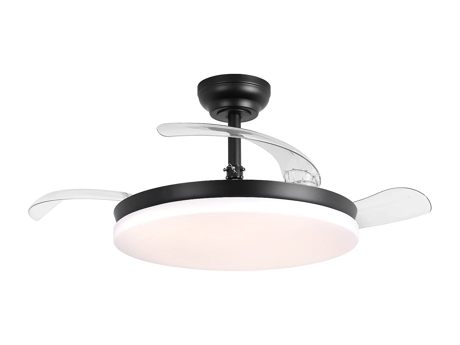 Parrot Uncle Deckenventilator mit LED-Licht, 100 cm, DC-Motor, 6 Geschwindigkeiten, transparente Flügel, Pendelstab, leise, inkl. Fernbedienung, matt schwarz
