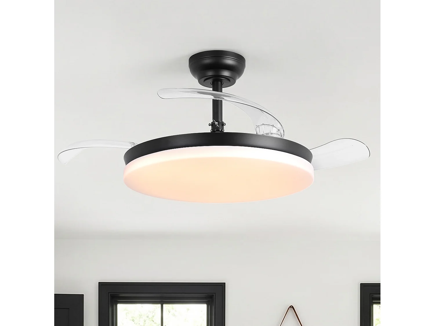 Parrot Uncle Deckenventilator mit LED-Licht, 100 cm, DC-Motor, 6 Geschwindigkeiten, transparente Flügel, Pendelstab, leise, inkl. Fernbedienung, matt schwarz