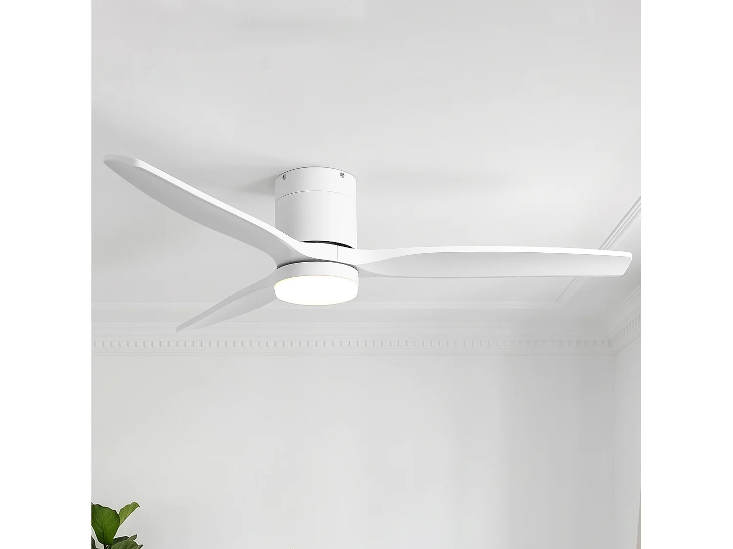 Parrot Uncle Deckenventilator mit LED-Licht, 132 cm, DC-Motor, 6 Geschwindigkeiten, flach an der Decke, leise, inkl. Fernbedienung, mattweiß