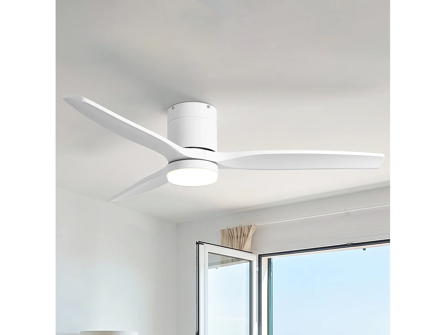 Parrot Uncle Deckenventilator mit LED-Licht, 132 cm, DC-Motor, 6 Geschwindigkeiten, flach an der Decke, leise, inkl. Fernbedienung, mattweiß