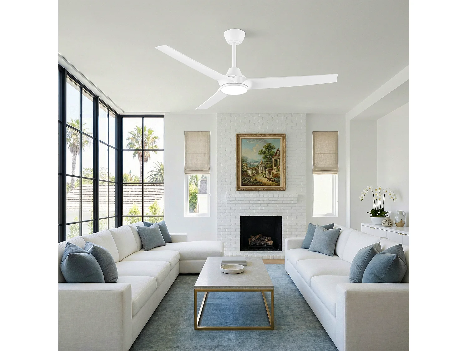 Parrot Uncle Ventilateur de plafond avec éclairage LED, diamètre 132 cm, blanc mat, 6 vitesses, dimmable