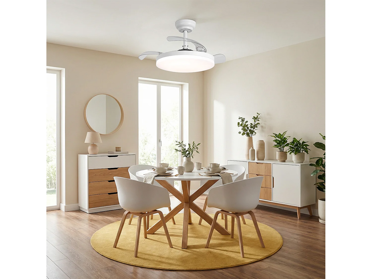 Parrot Uncle Ventilateur-lampe de plafond, design compact, style moderne blanc, 91 cm, combinant éclairage et circulation d'air