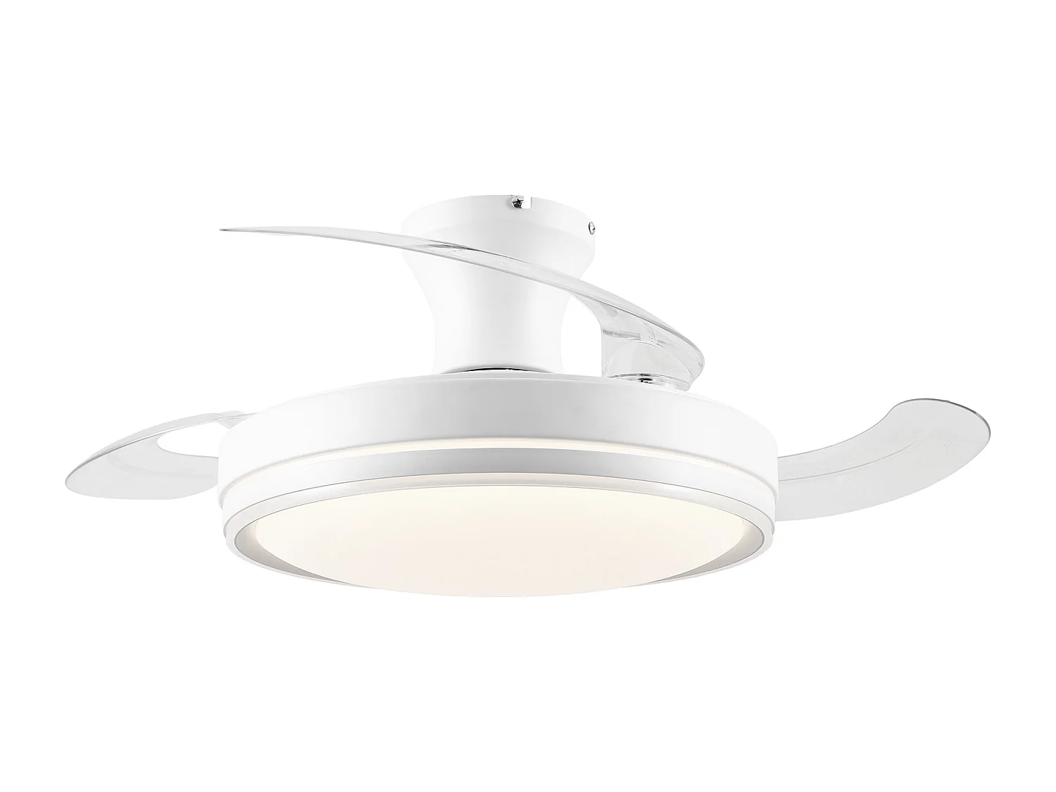 Parrot Uncle Ventilateur de plafond 91,5 cm avec lumière, 4 pales transparentes, éclairage LED dimmable, moteur DC, télécommande, blanc