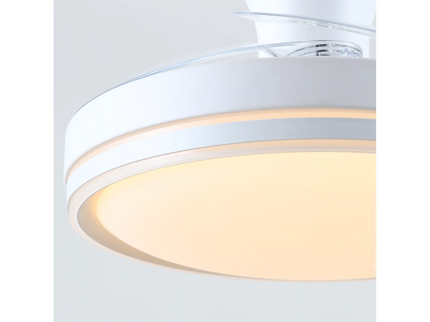 Parrot Uncle Ventilateur de plafond 91,5 cm avec lumière, 3 pales transparentes, éclairage LED dimmable, moteur DC, télécommande, blanc