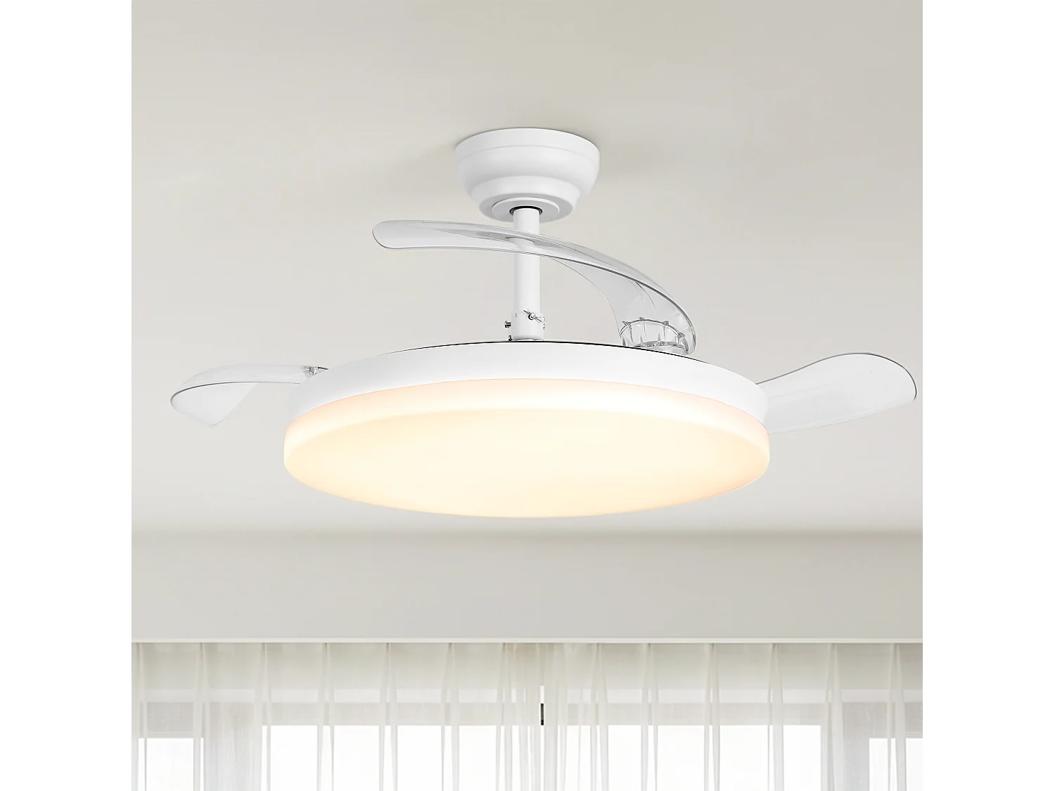 Parrot Uncle Deckenventilator mit LED-Licht, 100 cm, DC-Motor, 6 Geschwindigkeiten, transparente Flügel, Pendelstab, leise, inkl. Fernbedienung, mattweiß