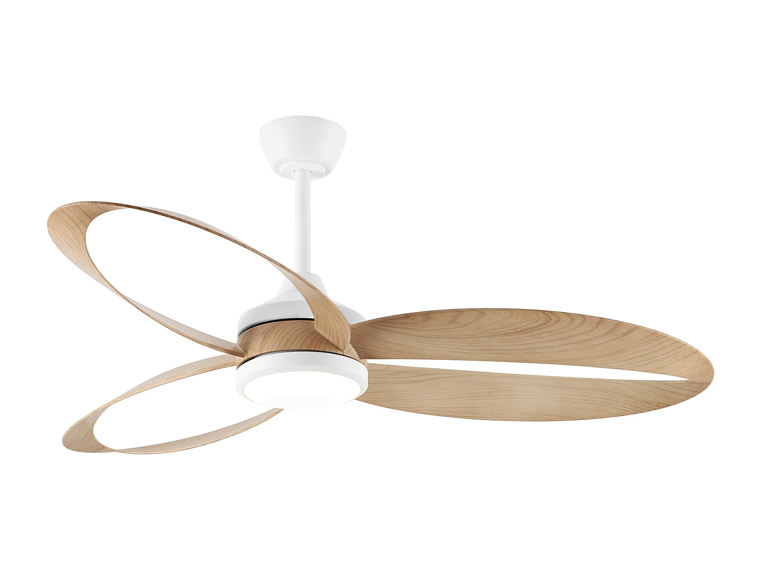 Parrot Uncle Deckenventilator mit LED-Licht, 132 cm Durchmesser, mattweiß, Holzmaserung Flügel, 6 Geschwindigkeiten, dimmbar