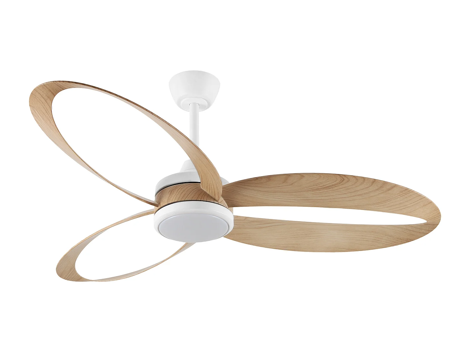 Parrot Uncle Deckenventilator mit LED-Licht, 132 cm Durchmesser, mattweiß, Holzmaserung Flügel, 6 Geschwindigkeiten, dimmbar