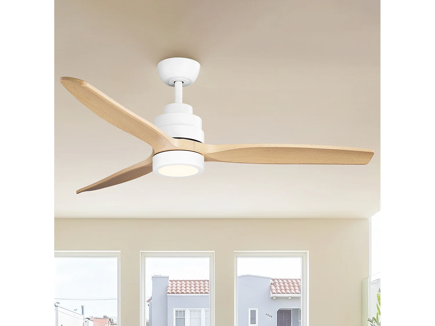 Parrot Uncle Deckenventilator mit LED-Licht, 132 cm, Holzoptik-Flügel, DC-Motor, 6 Geschwindigkeiten, Pendelstab, leise, inkl. Fernbedienung