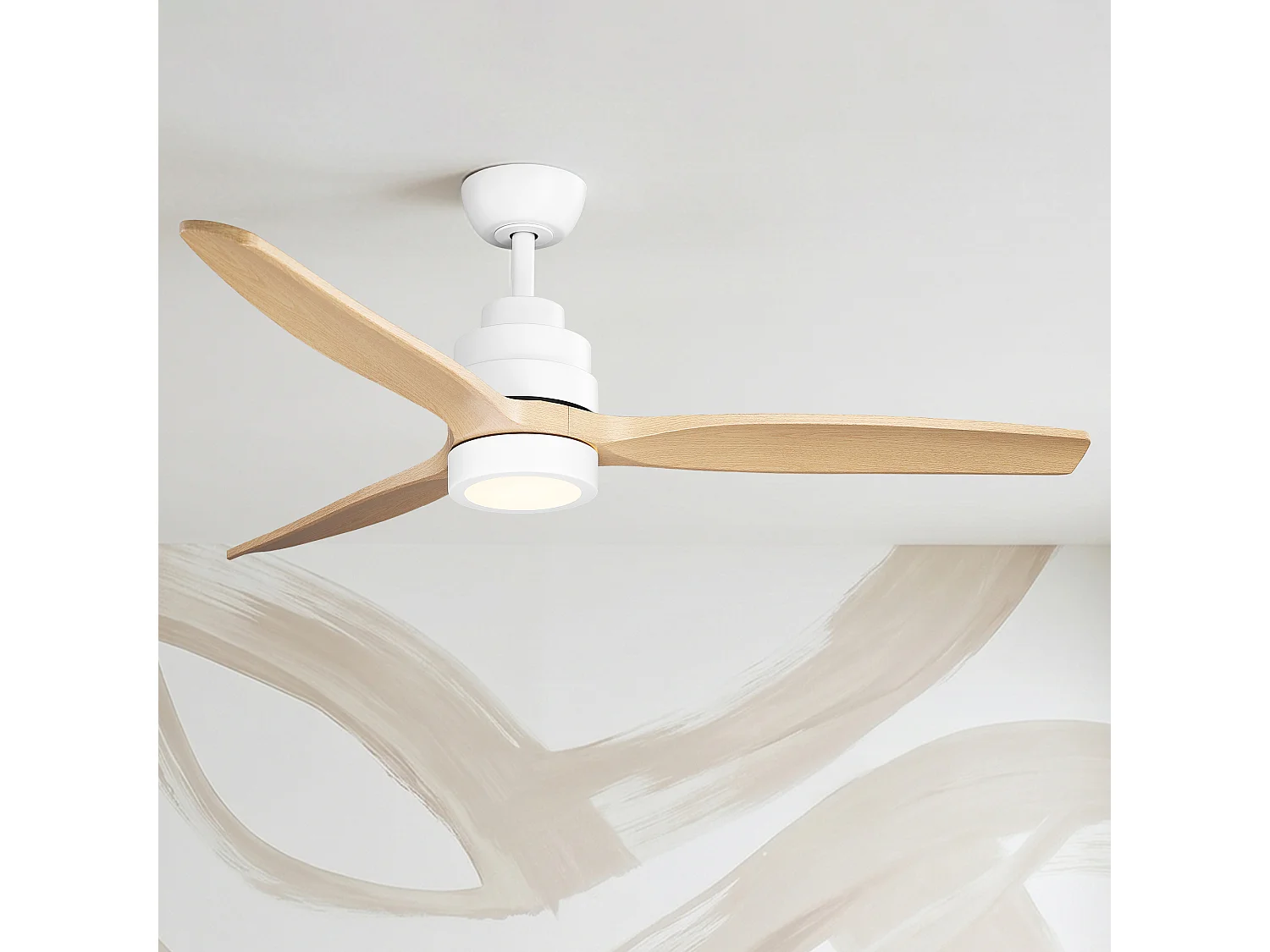 Parrot Uncle Deckenventilator mit LED-Licht, 132 cm, Holzoptik-Flügel, DC-Motor, 6 Geschwindigkeiten, Pendelstab, leise, inkl. Fernbedienung