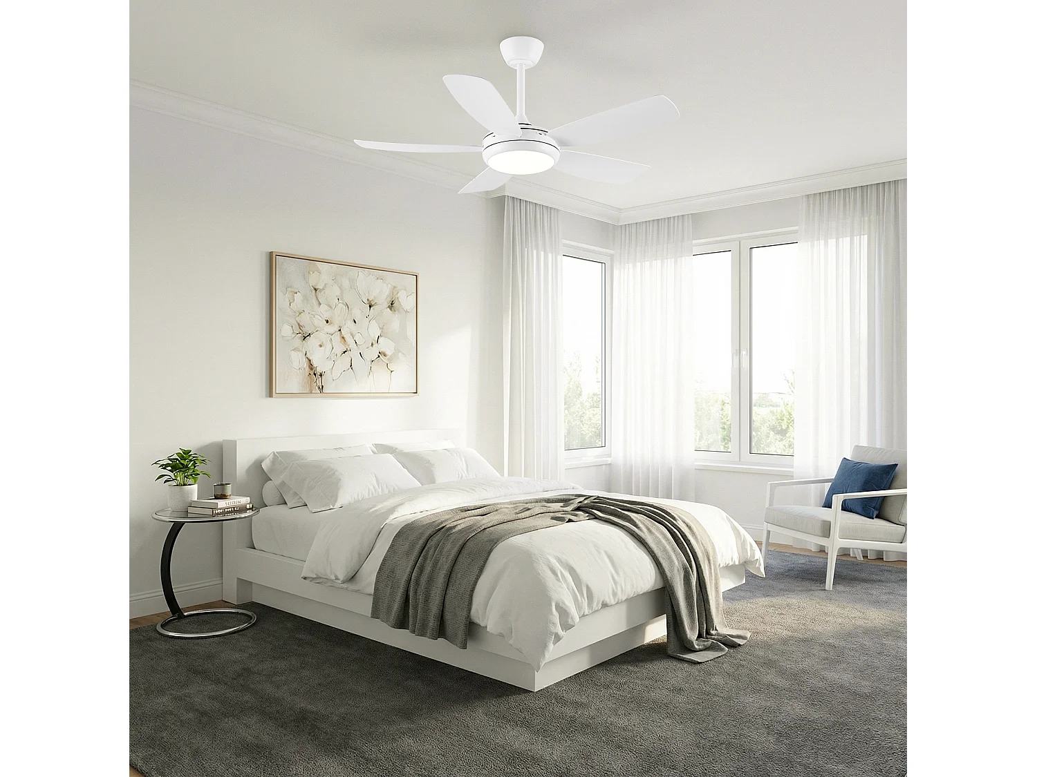 Parrot Uncle Ventilateur 107 cm avec surfaces blanches encadrées par des LED, Blanc