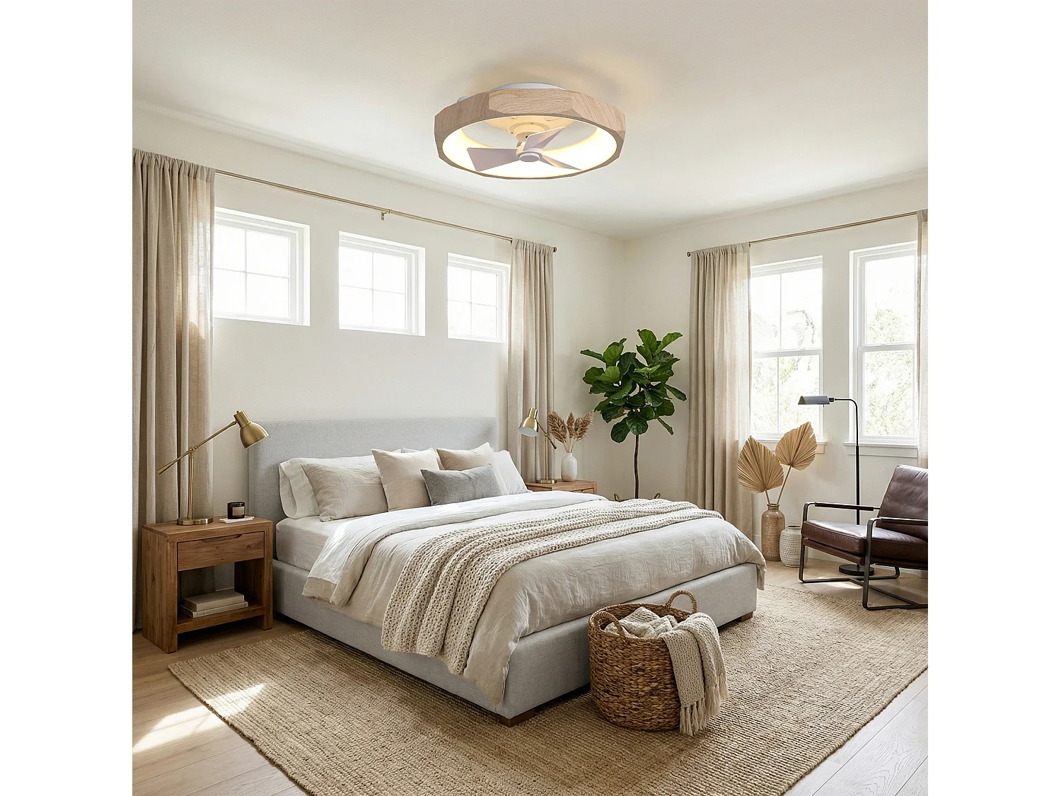 Parrot Uncle Ventilateur de plafond 48 cm pour chambre avec éclairage LED, télécommande, 3 températures de couleur, 6 vitesses, silencieux, blanc mat