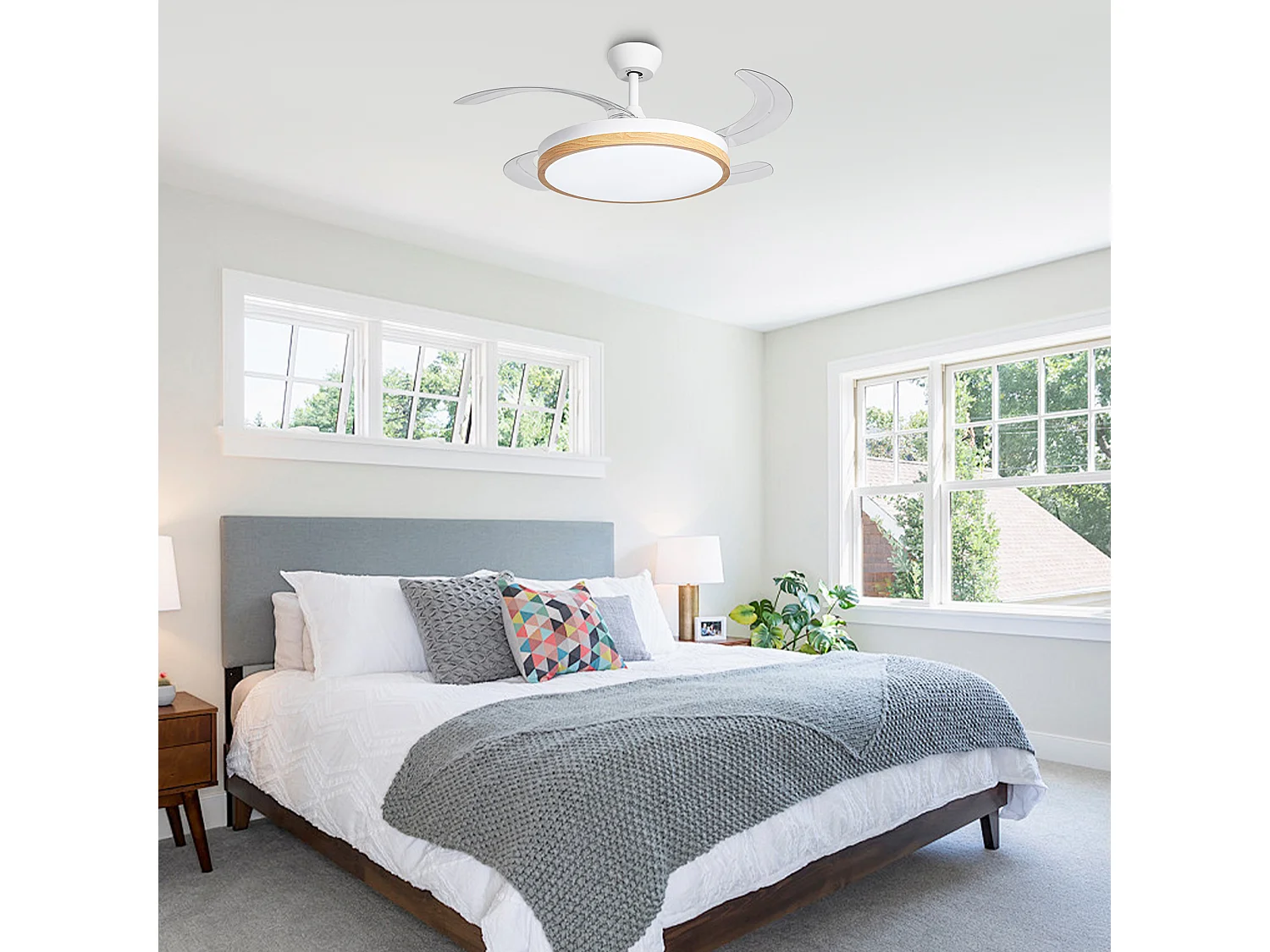 Parrot Uncle Deckenventilator mit LED-Licht, 107 cm, Holzoptik-Flügel, DC-Motor, 6 Stufen, Pendelstab, leise, inkl. Fernbedienung