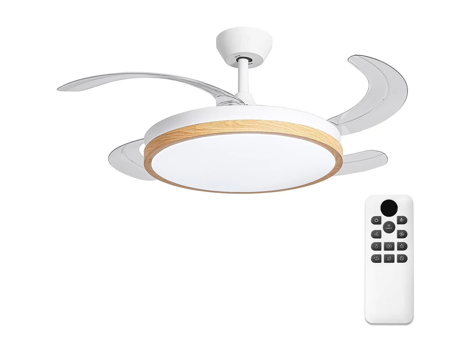 Parrot Uncle Deckenventilator mit LED-Licht, 107 cm, Holzoptik-Flügel, DC-Motor, 6 Stufen, Pendelstab, leise, inkl. Fernbedienung