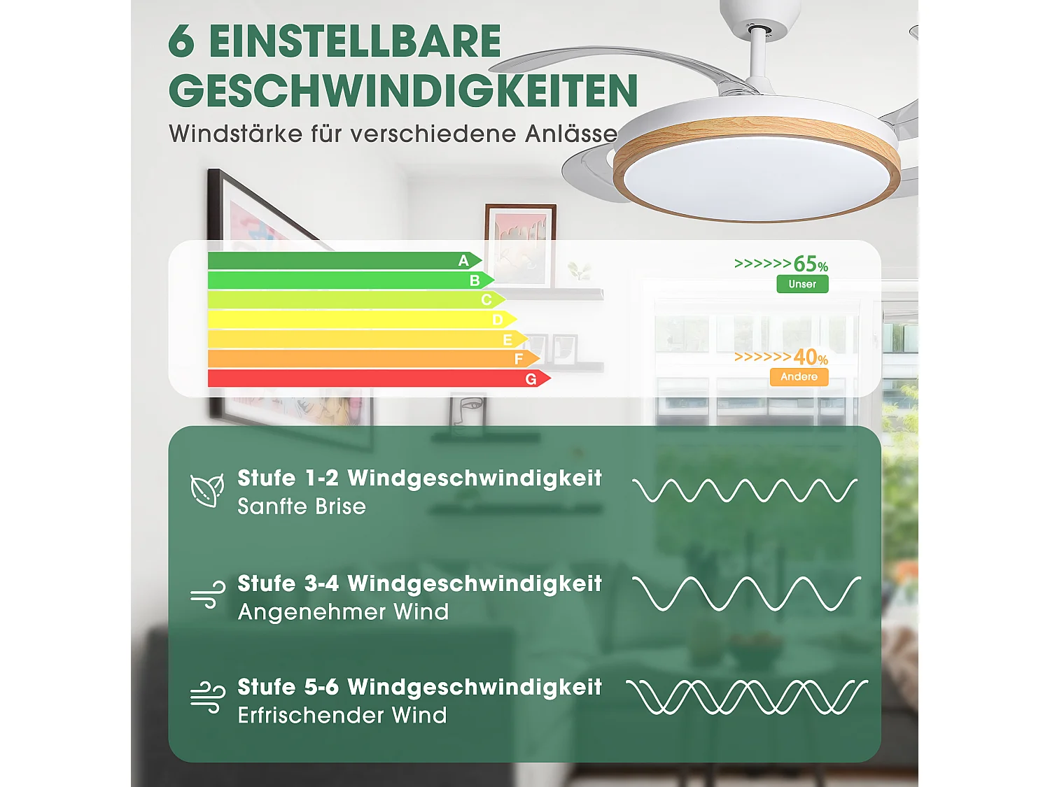 Parrot Uncle Deckenventilator mit LED-Licht, 107 cm, Holzoptik-Flügel, DC-Motor, 6 Stufen, Pendelstab, leise, inkl. Fernbedienung