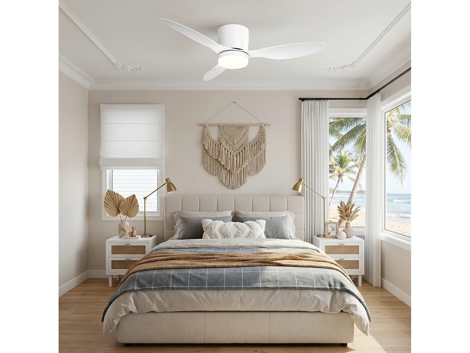 Parrot Uncle Deckenventilator mit LED-Licht, 107 cm, DC-Motor, 6 Geschwindigkeiten, flach an der Decke, leise, inkl. Fernbedienung, mattweiß