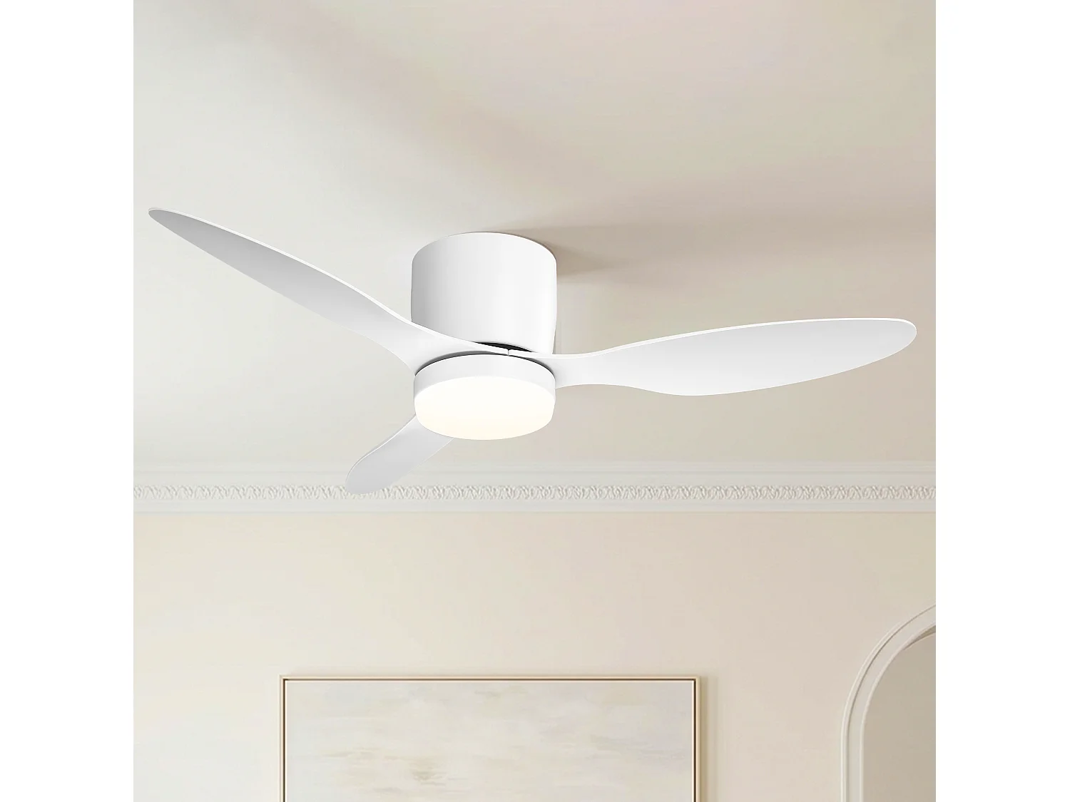 Parrot Uncle Deckenventilator mit LED-Licht, 107 cm, DC-Motor, 6 Geschwindigkeiten, flach an der Decke, leise, inkl. Fernbedienung, mattweiß