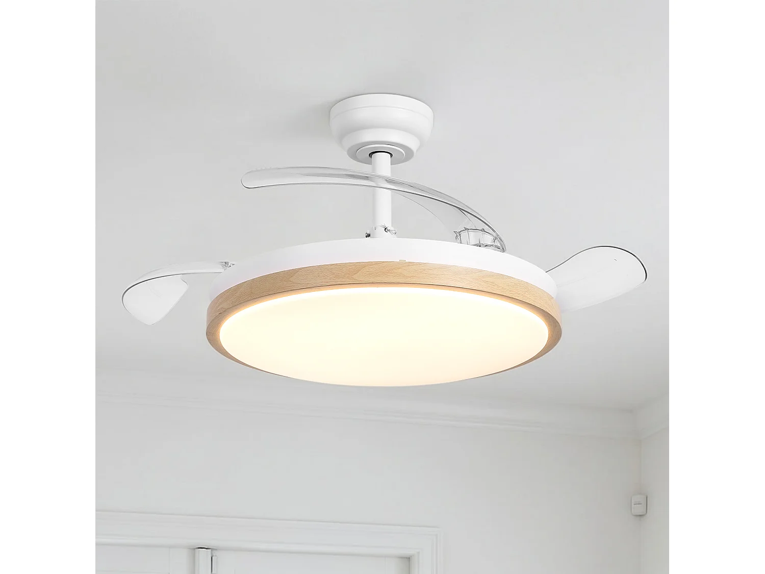 Parrot Uncle Deckenventilator mit LED-Licht, 100 cm, DC-Motor, 6 Geschwindigkeiten, transparente Flügel, Pendelstab, leise, inkl. Fernbedienung, mattweiß