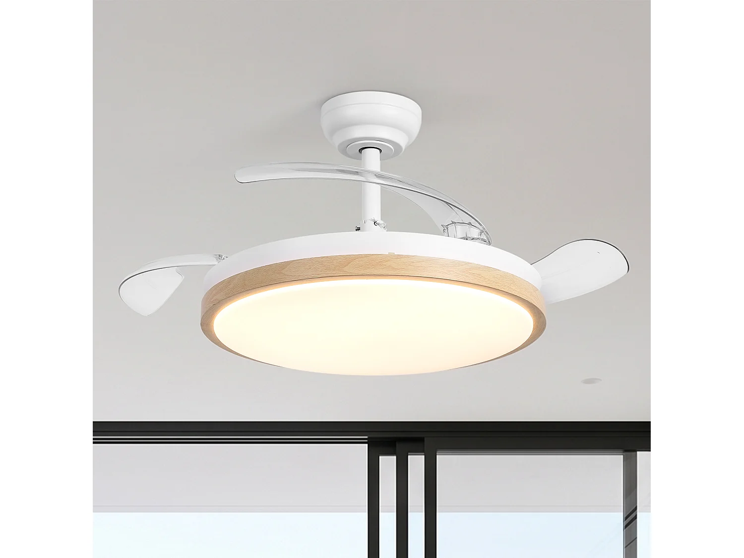 Parrot Uncle Deckenventilator mit LED-Licht, 100 cm, DC-Motor, 6 Geschwindigkeiten, transparente Flügel, Pendelstab, leise, inkl. Fernbedienung, mattweiß