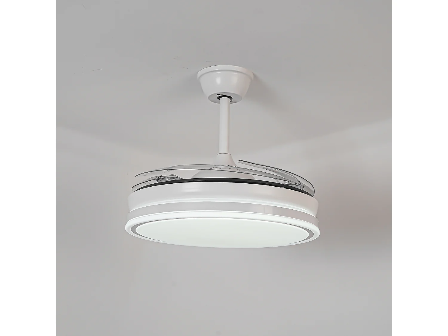 Parrot Uncle Deckenventilator mit LED-Licht, 100 cm, DC-Motor, 6 Geschwindigkeiten, transparente Flügel, Pendelstab, leise, inkl. Fernbedienung, mattweiß