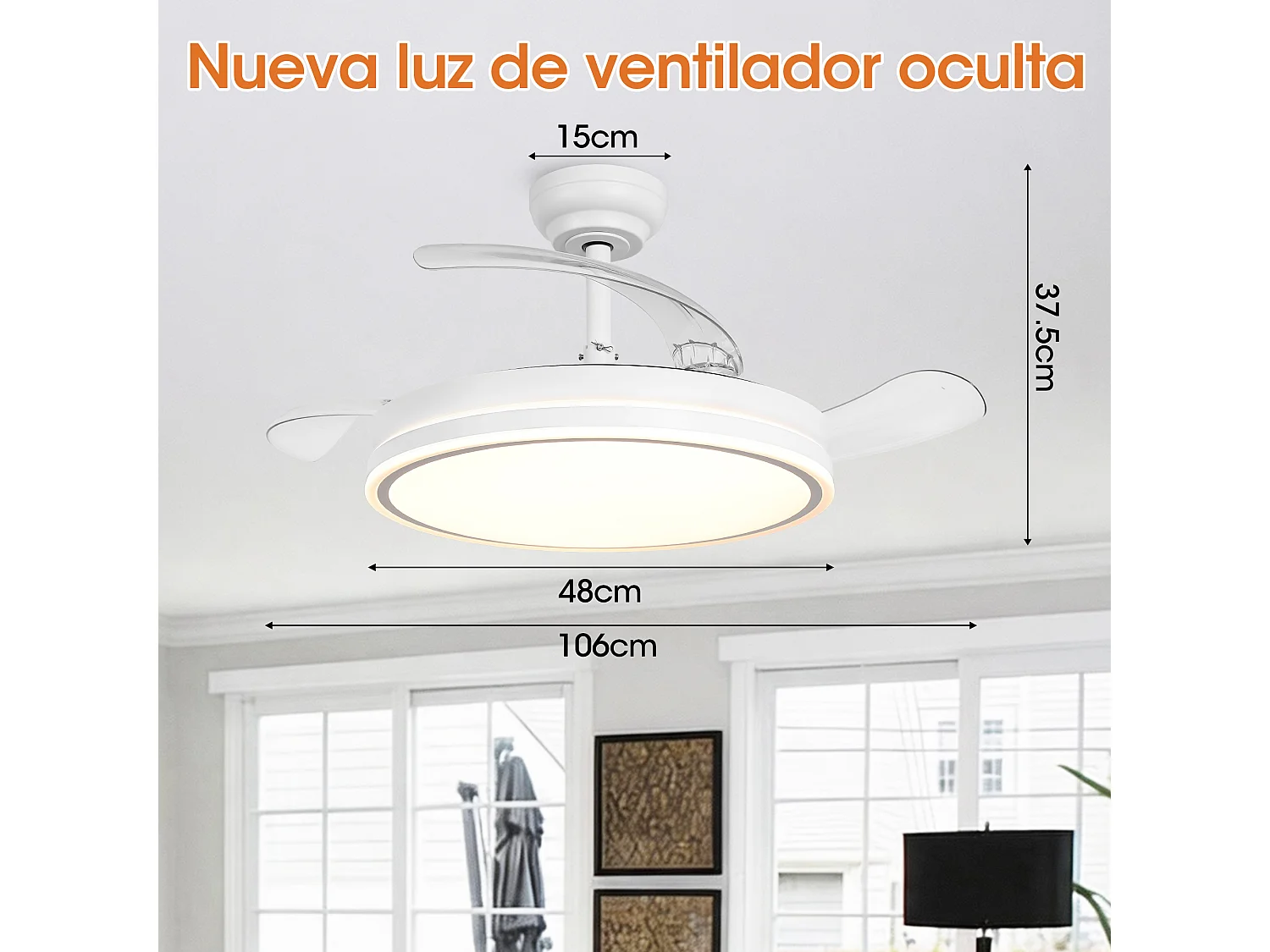 Parrot Uncle Ventilateur De Plafond Avec Éclairage Led, 100 Cm, Moteur DC, 6 Vitesses, Pales Transparentes, Tige Pendante, Télécommande Incluse, Blanc Mat