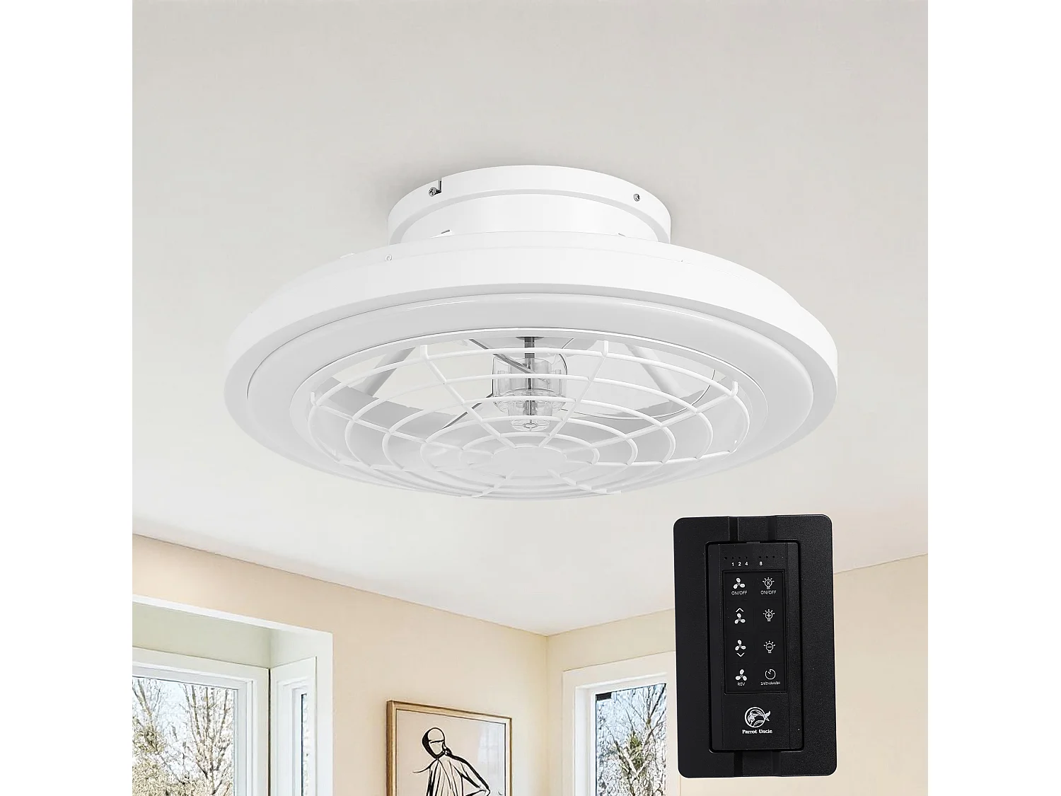 Parrot Uncle Ventilateur de plafond 50 cm pour chambre avec éclairage LED et télécommande