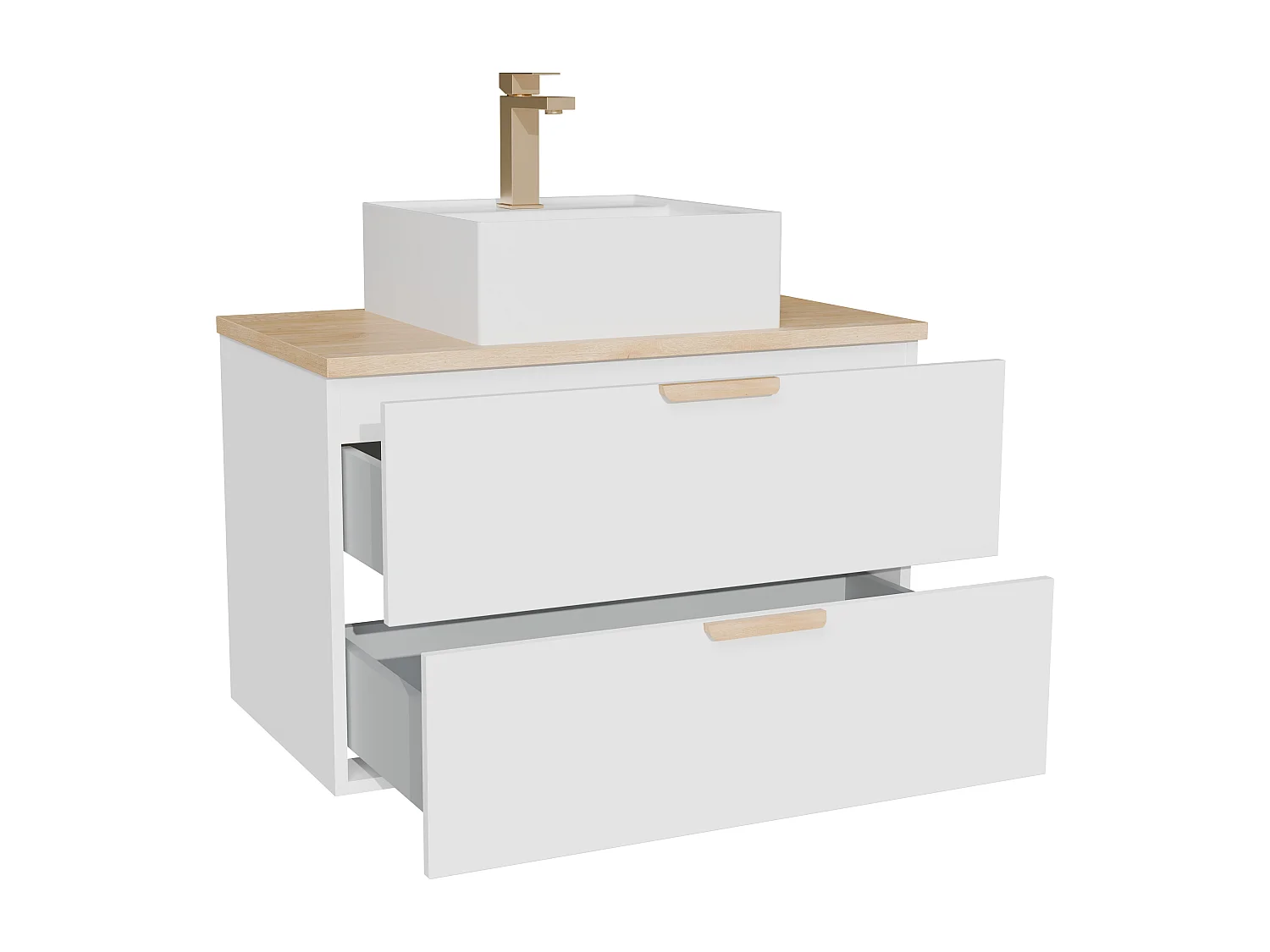 Meuble de salle de bain suspendu avec vasque à poser carrée et robinet – Blanc – L80 cm – AVORELI