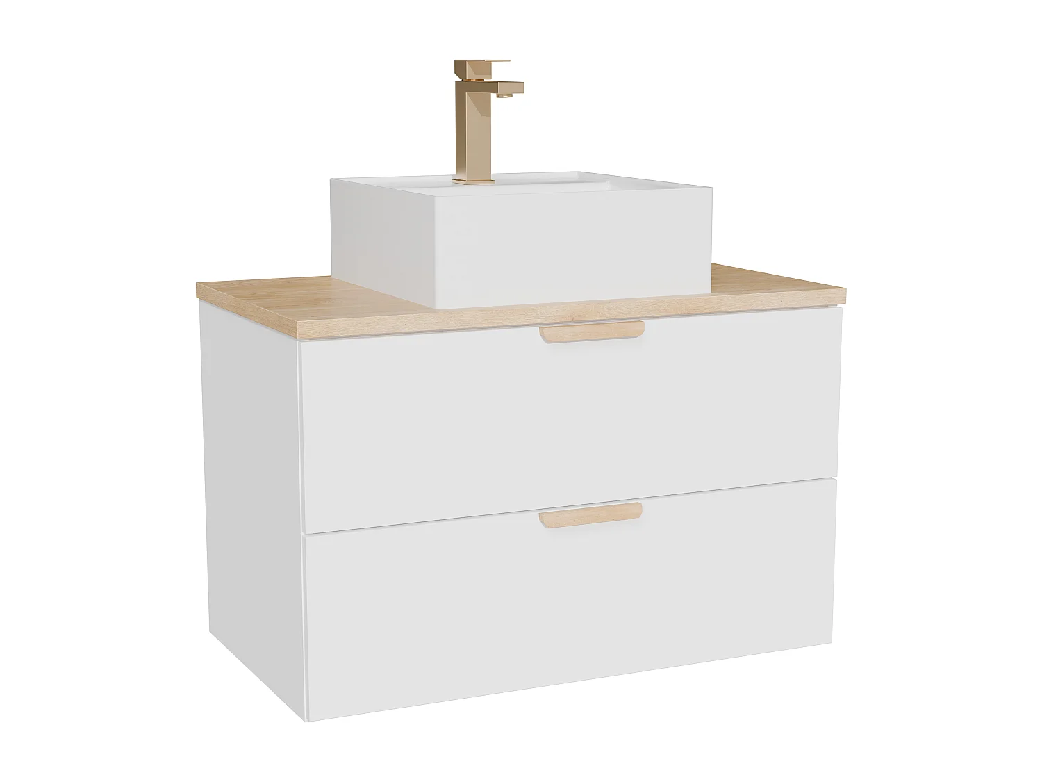 Meuble de salle de bain suspendu avec vasque à poser carrée et robinet – Blanc – L80 cm – AVORELI