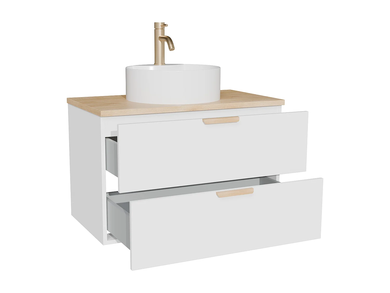Meuble de salle de bain suspendu avec vasque à poser ronde et robinet – Blanc – L80 cm – AVORELI