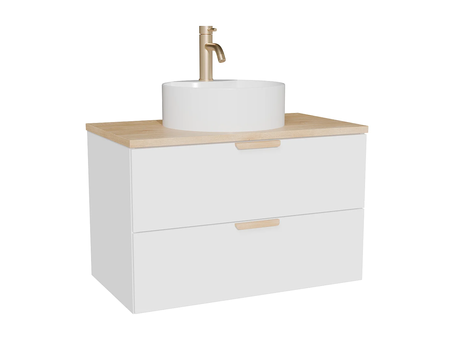 Meuble de salle de bain suspendu avec vasque à poser ronde et robinet – Blanc – L80 cm – AVORELI
