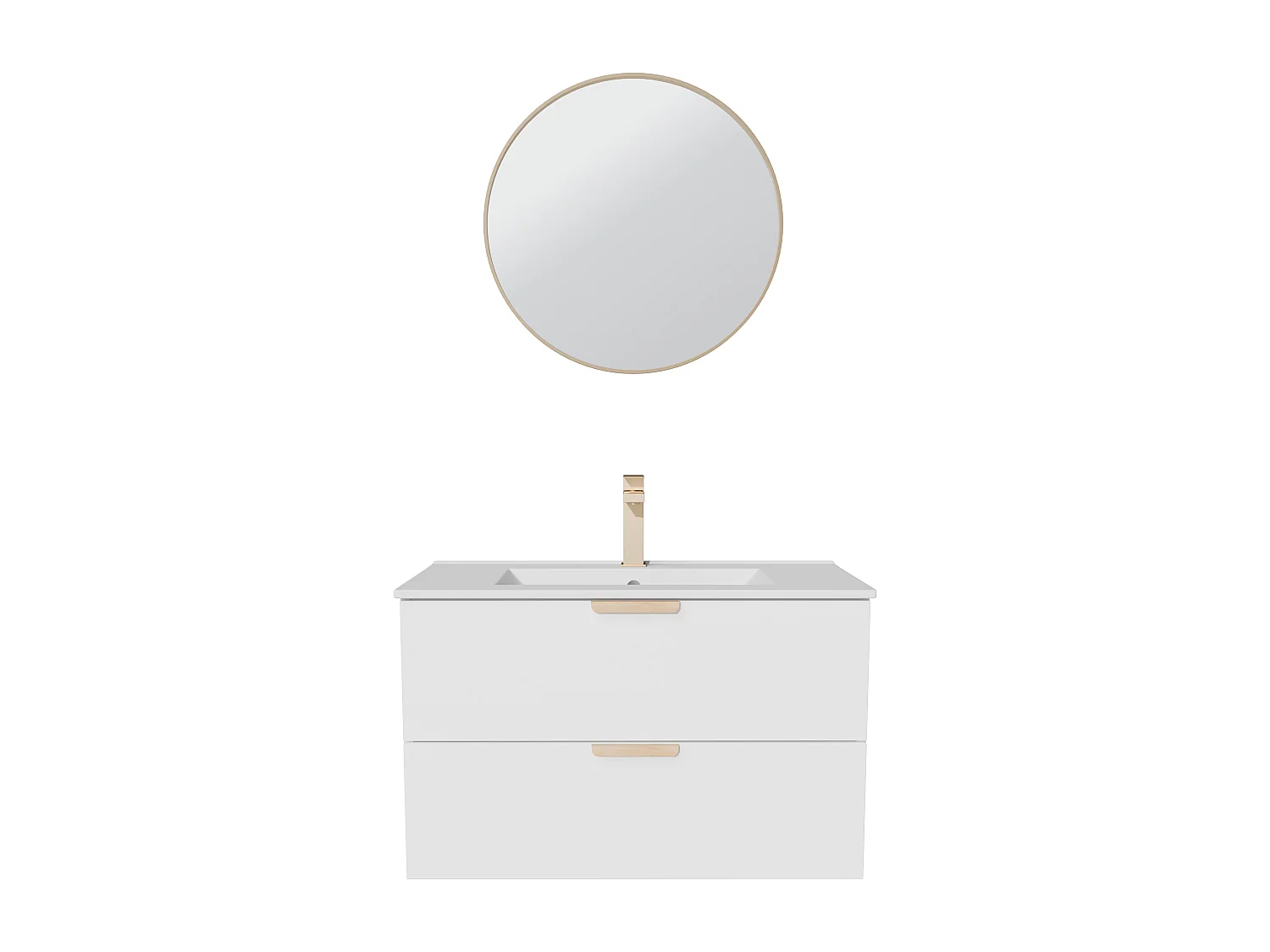 Meuble de salle de bain suspendu avec vasque à encastrer, robinet et miroir – Blanc – L80 cm – AVORELI