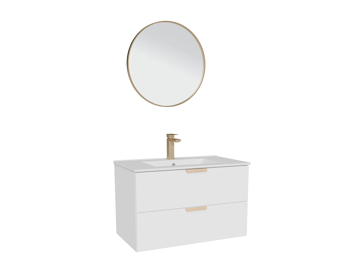 Meuble de salle de bain suspendu avec vasque à encastrer, robinet et miroir – Blanc – L80 cm – AVORELI
