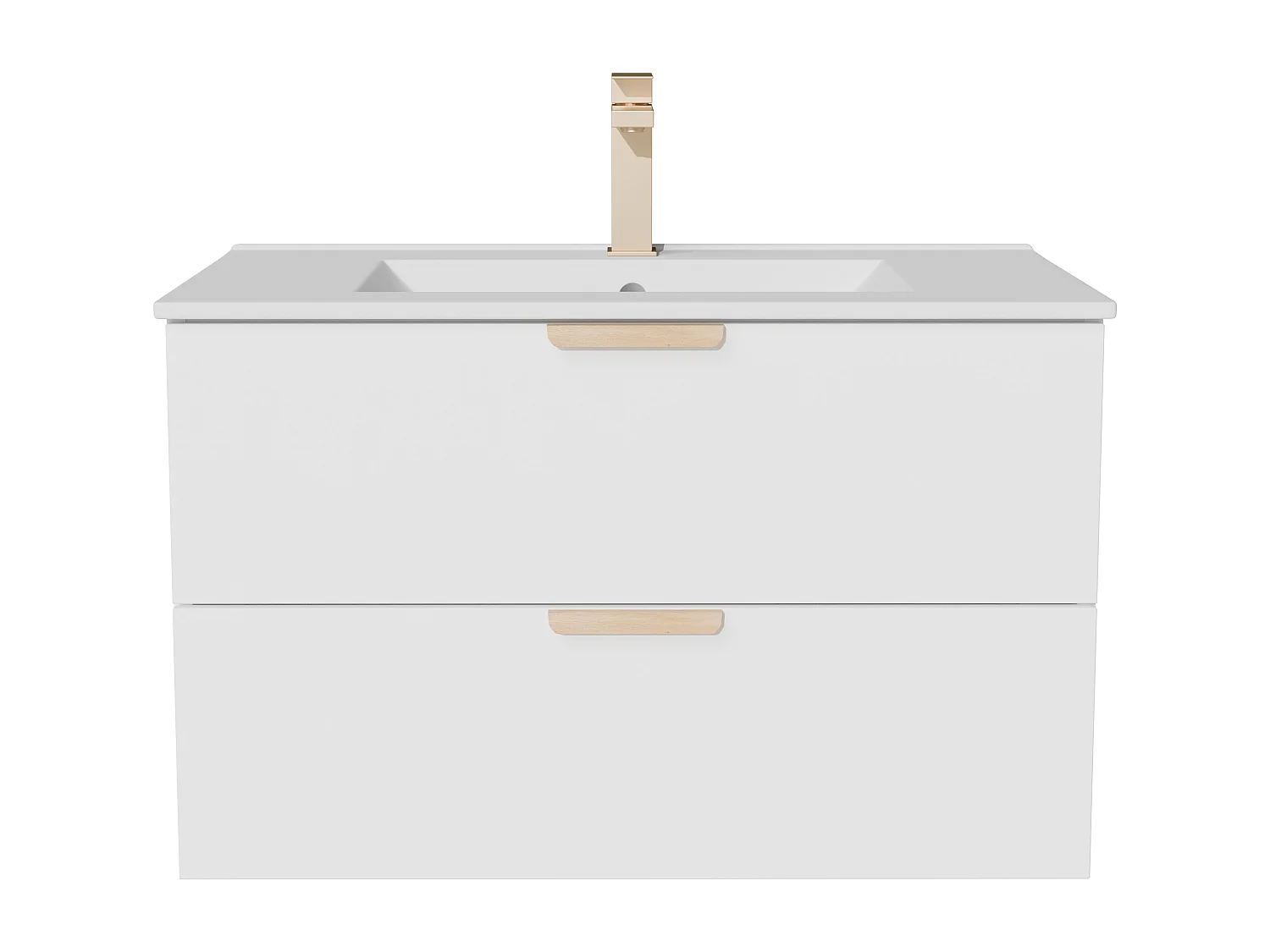 Meuble de salle de bain suspendu avec vasque à encastrer, robinet et miroir – Blanc – L80 cm – AVORELI