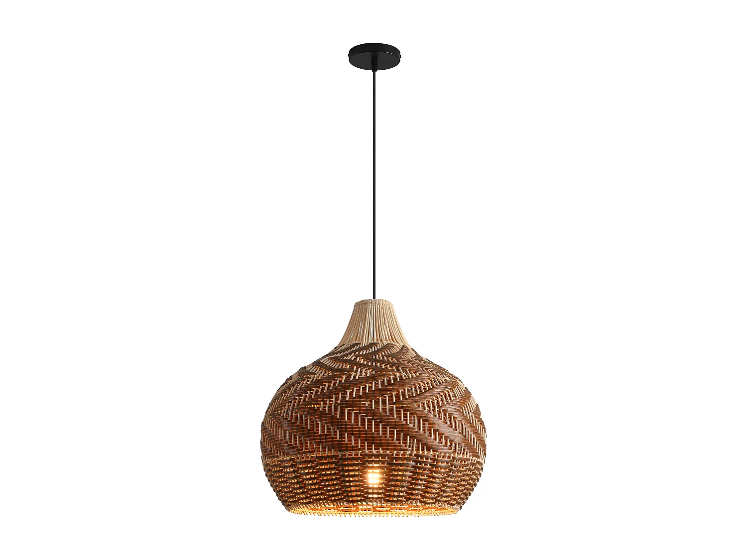 Parrot Uncle Rattan- & Folien-Pendelleuchte, Schirm aus Mischmaterialien, Eisengestell, höhenverstellbar, E27-Fassung, 48 cm Durchmesser (Ohne Leuchtmittel)