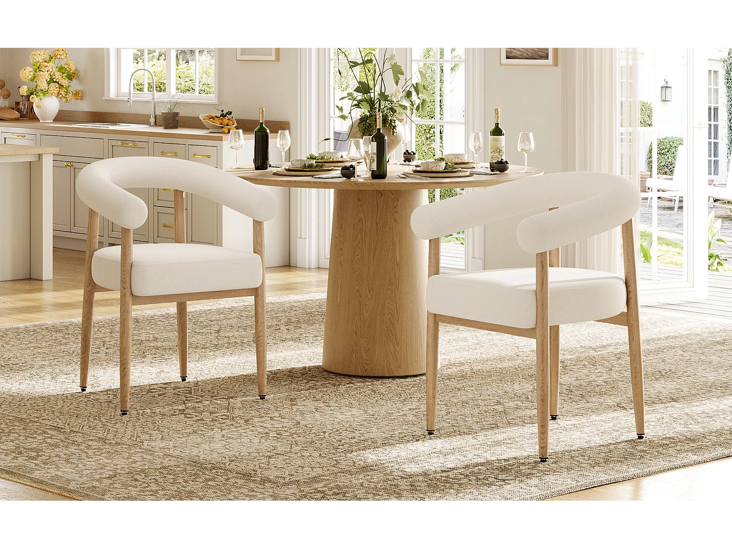Lot de 2 Chaises de Salle à Manger Modernes, avec Assise Rembourrée en Peluche, Pieds en Métal Aspect Bois - Blanc
