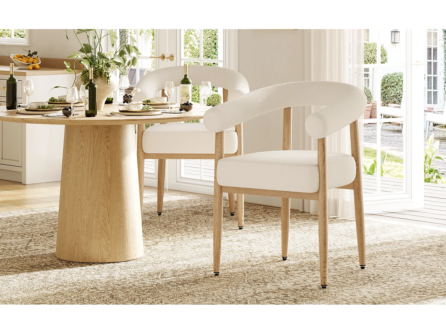 Lot de 2 Chaises de Salle à Manger Modernes, avec Assise Rembourrée en Peluche, Pieds en Métal Aspect Bois - Blanc