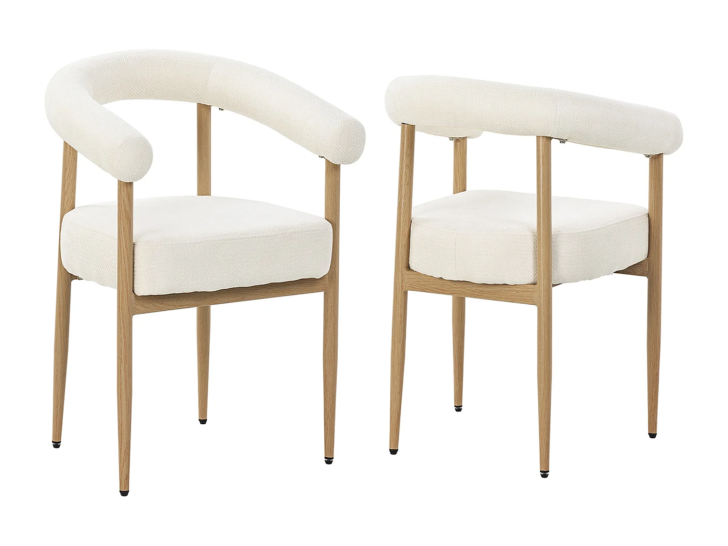 Lot de 2 Chaises de Salle à Manger Modernes, avec Assise Rembourrée en Peluche, Pieds en Métal Aspect Bois - Blanc