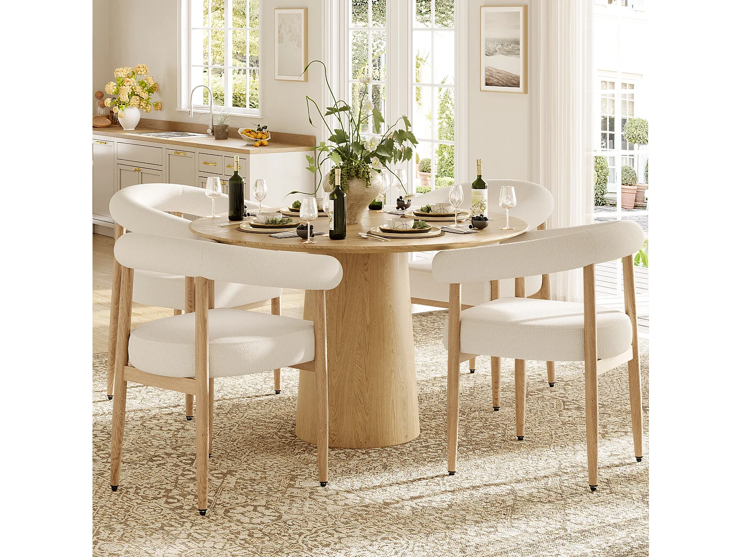 Lot de 4 Chaises de Salle à Manger Modernes, avec Assise Rembourrée en Peluche, Pieds en Métal Aspect Bois - Blanc