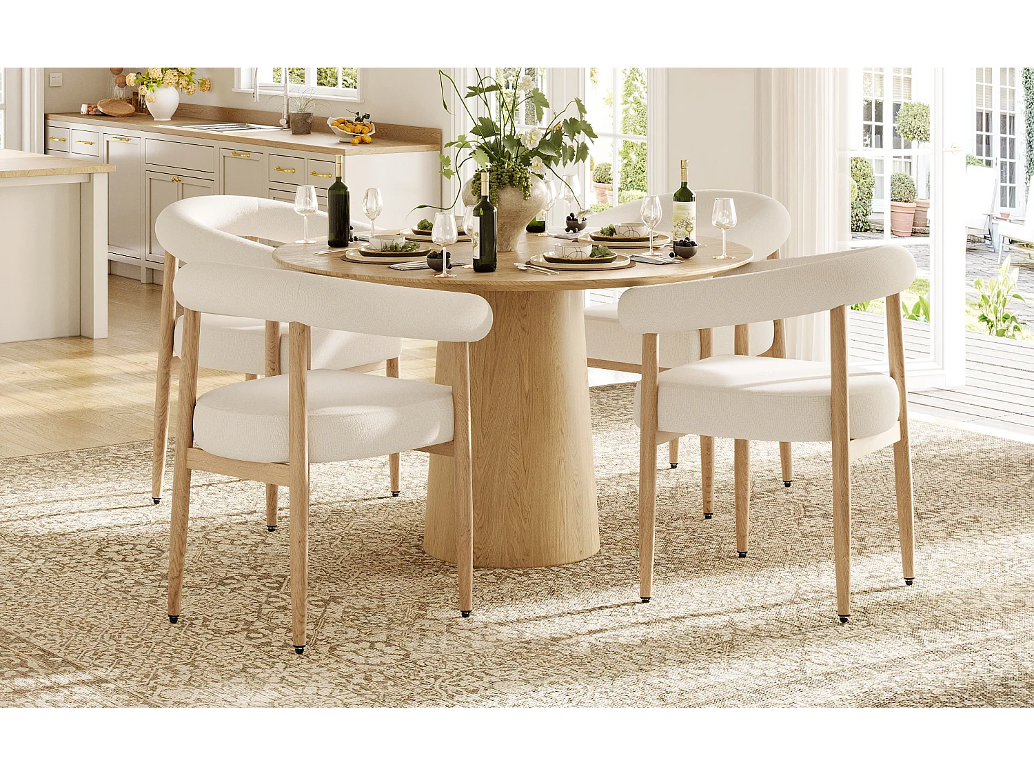 Lot de 4 Chaises de Salle à Manger Modernes, avec Assise Rembourrée en Peluche, Pieds en Métal Aspect Bois - Blanc